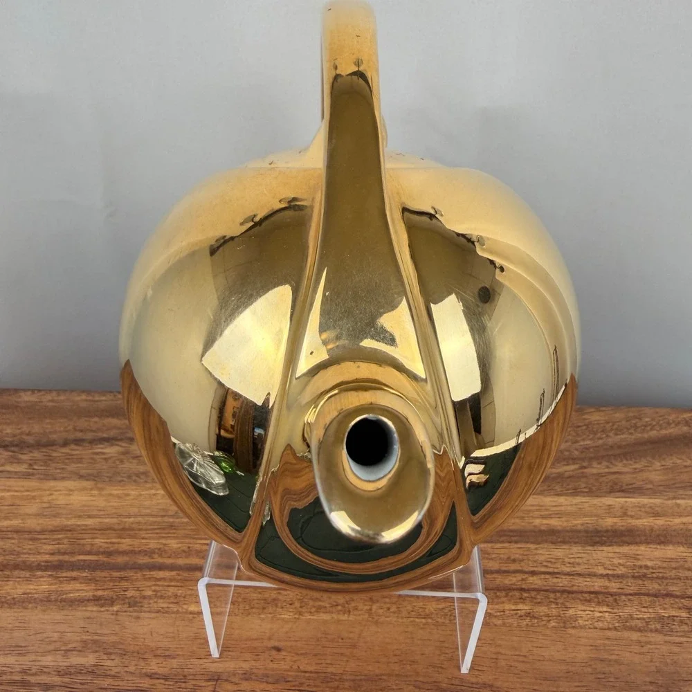 Vintage Hall China Airflow Teapot 22K Gold Flash 3111 Mid Century Modern Gold
